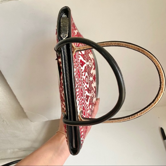 Vintage 70s Handmade Animal Design Leather Bag Red Purse Shoulder Tote - Picture 6 of 9